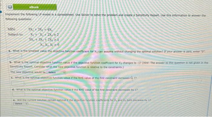 Impiement the following LP model in a