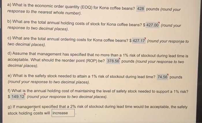 a-g a) What is the economic order quantity (EOQ)
