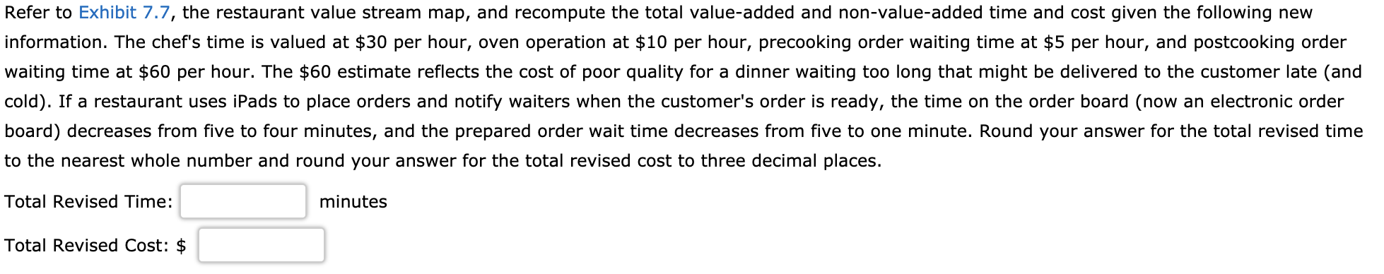 EXHIBIT 7.7 Value Stream Map for Restaurant Order