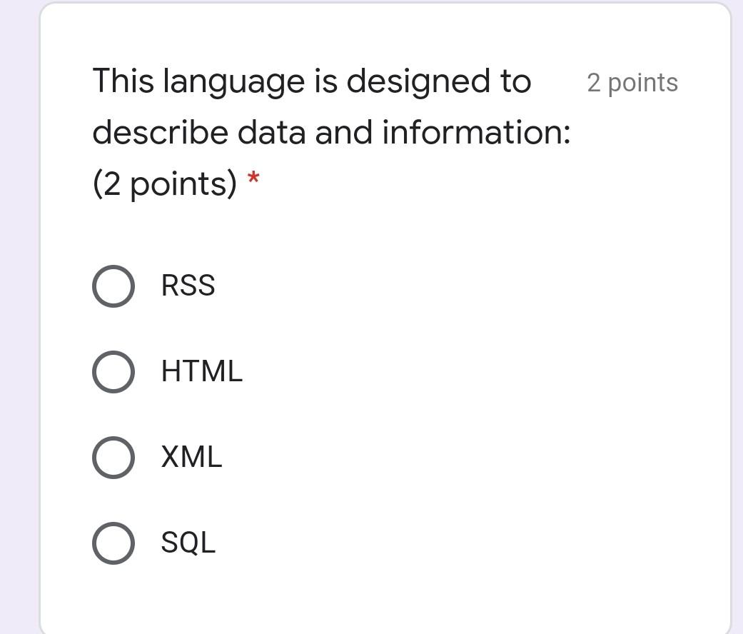 2 points HyperText Markup Language (2 points) *