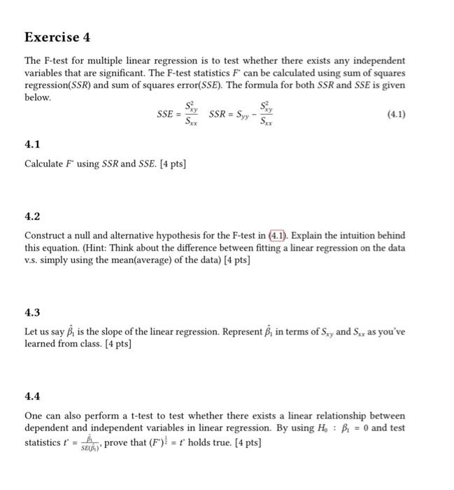 Exercise 4 The F-test for multiple linear