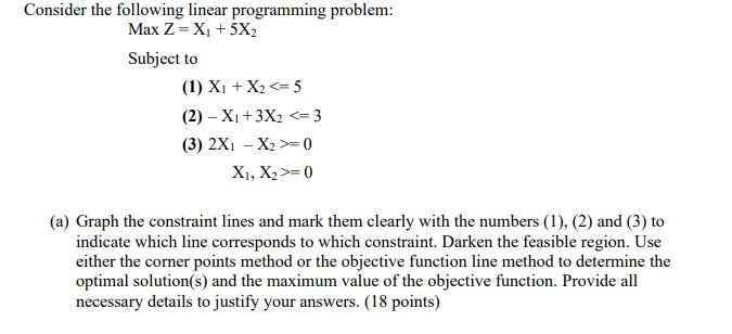 Consider the following linear programming