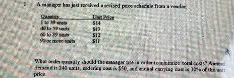 A manager has just received a revised price
