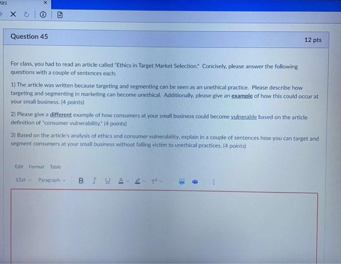 vas = x c 10 Question 45 12 pts For class, you