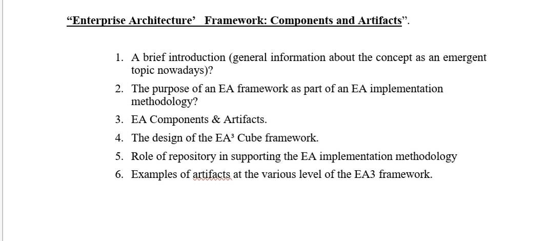 Enterprise Architecture Framework: Components and