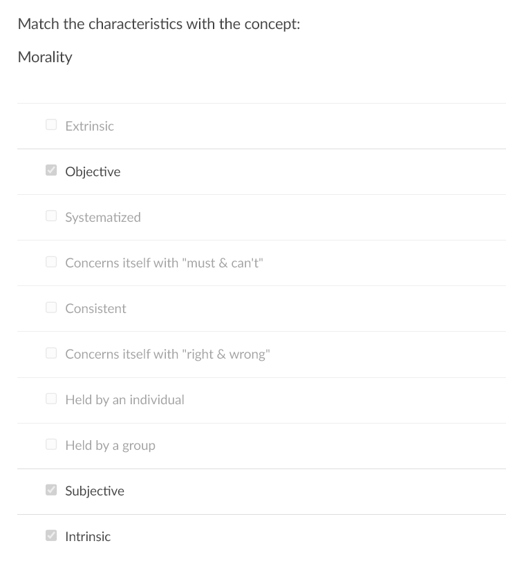 Match the characteristics with the concept: