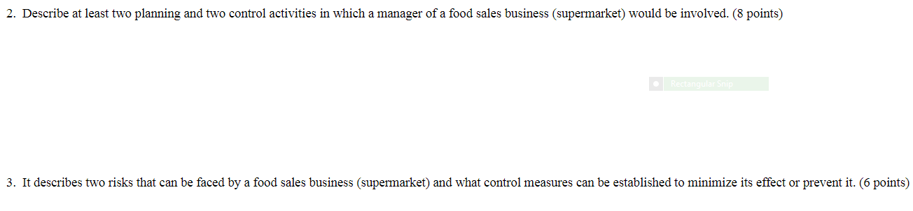 2. Describe at least two planning and two control
