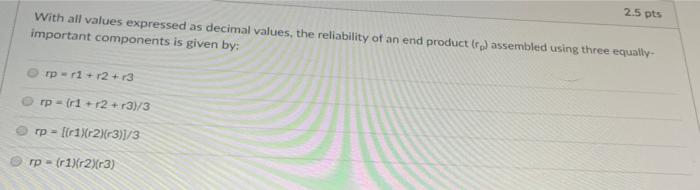 2.5 pts With all values expressed as decimal