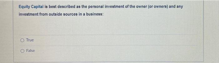 Equity Capital is best described as the personal