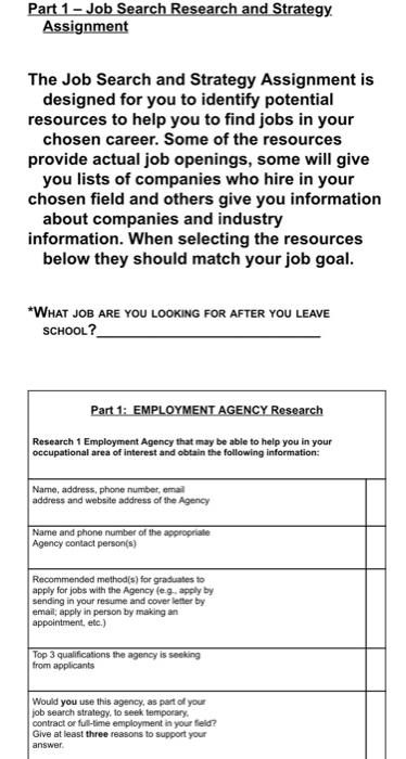 Part 1 - Job Search Research and Strategy