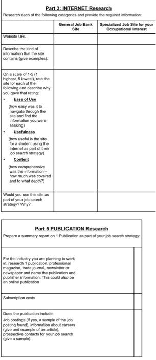 Part 1 - Job Search Research and Strategy
