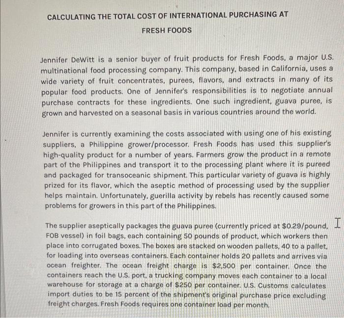 calculate the total cost of the international