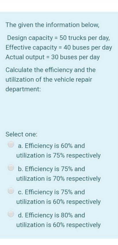 The given the information below, Design capacity
