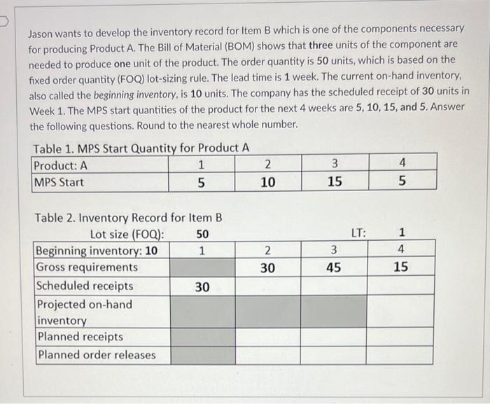 Jason wants to develop the inventory record for