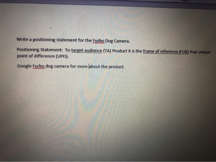 Write a positioning statement for the Furbo Dog