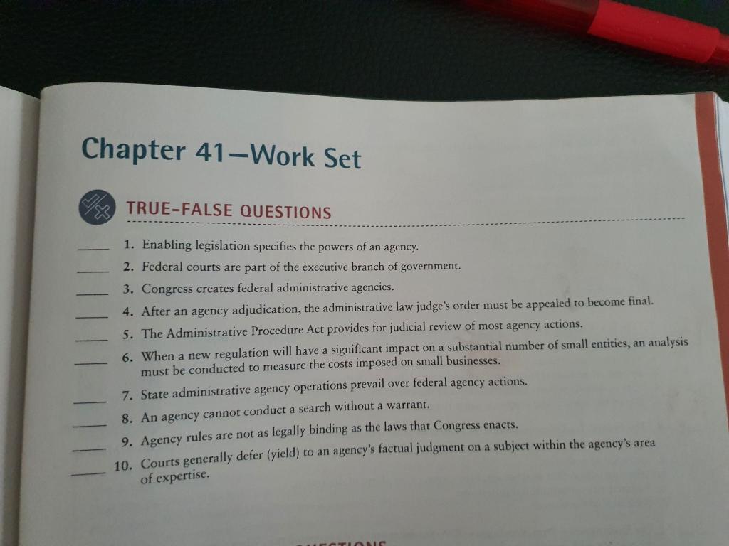 Chapter 41-Work Set TRUE FALSE QUESTIONS 1.
