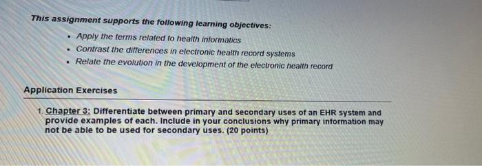 . This assignment supports the following learning