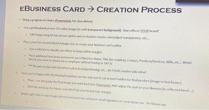 EBUSINESS CARD CREATION PROCESS . Using a program