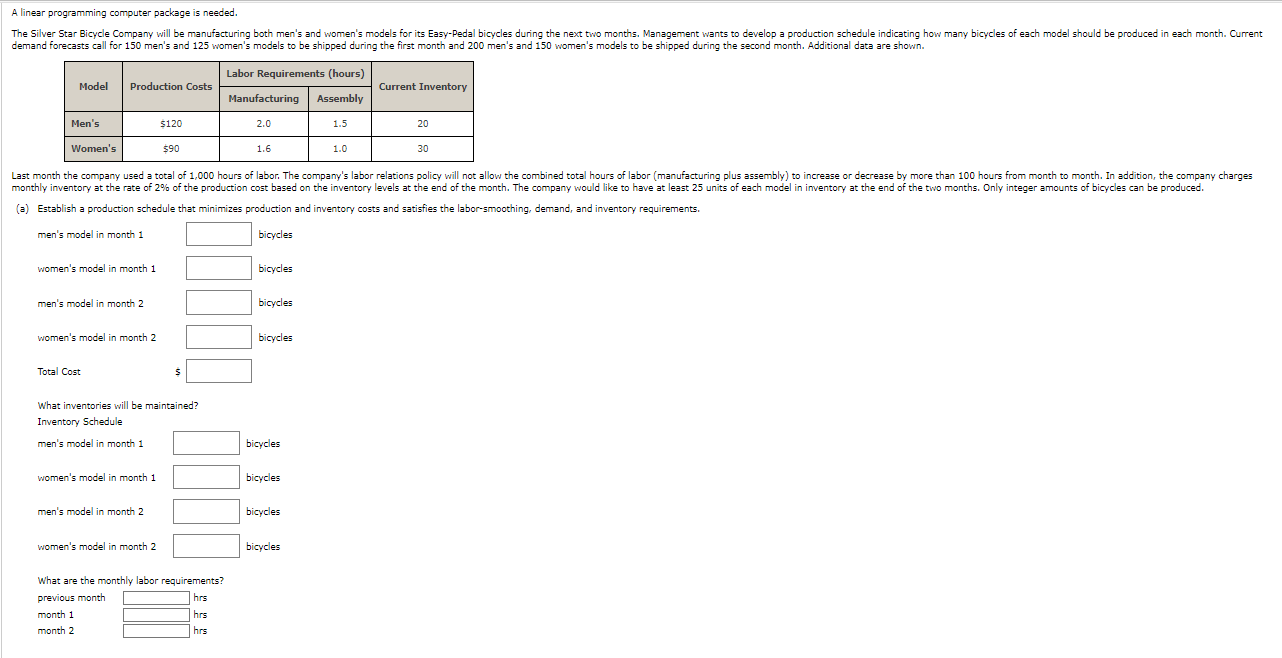 A linear programming computer package is needed.