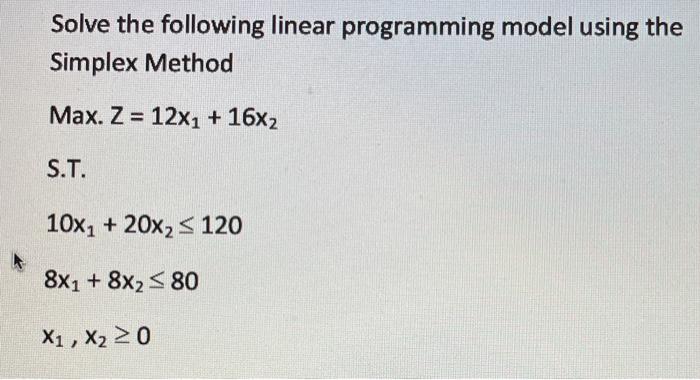 Solve the following linear programming model