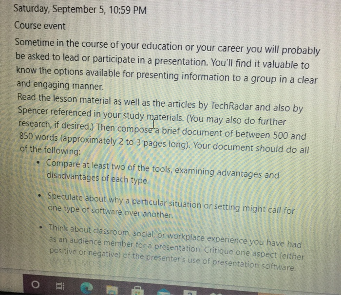 Saturday, September 5, 10:59 PM Course event