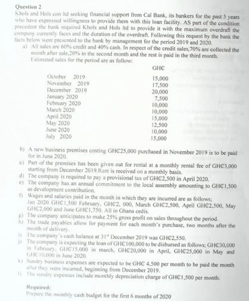 Question 2 Khols and Hols con ltd seeking