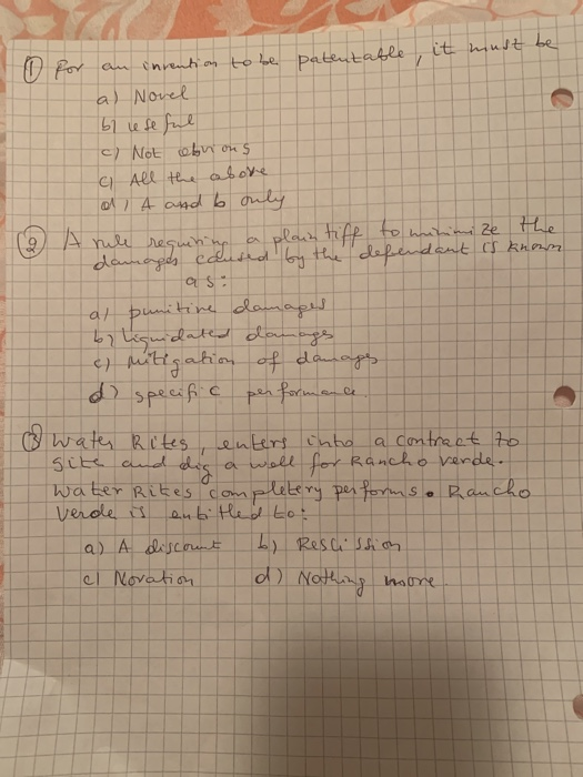 O for an invention to be patentable, it must be