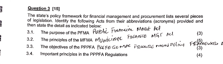Question 3 [15] The state's policy framework for