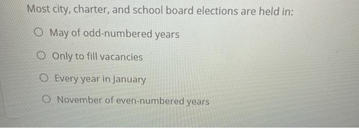 Most city, charter, and school board elections