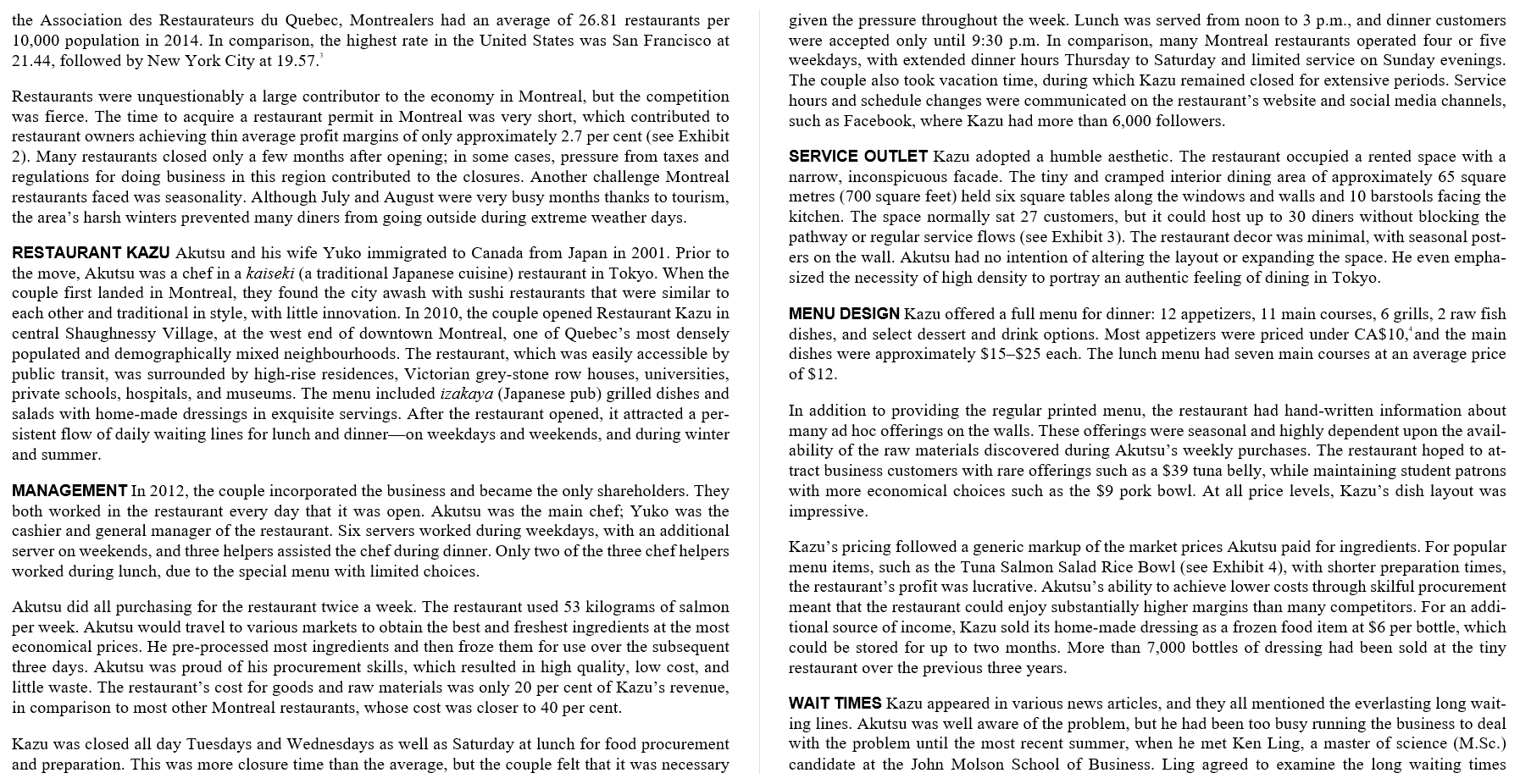 Case analysis and Operations 1. Develop a service