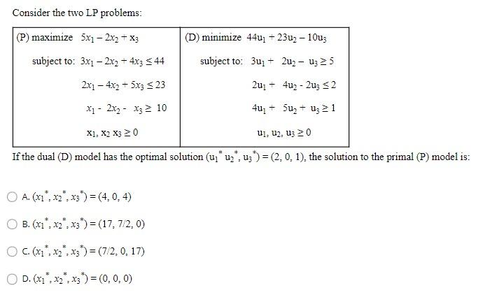 Consider the two LP problems: maximize 5x1 - 2x2