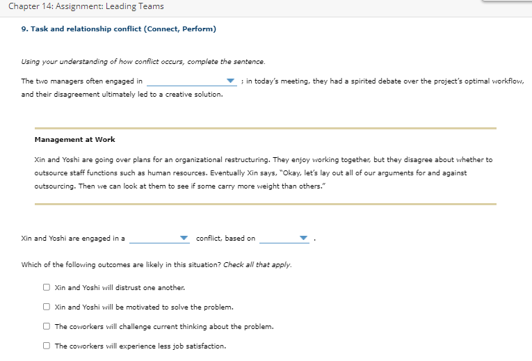 Chapter 14: Assignment: Leading Teams 9. Task and