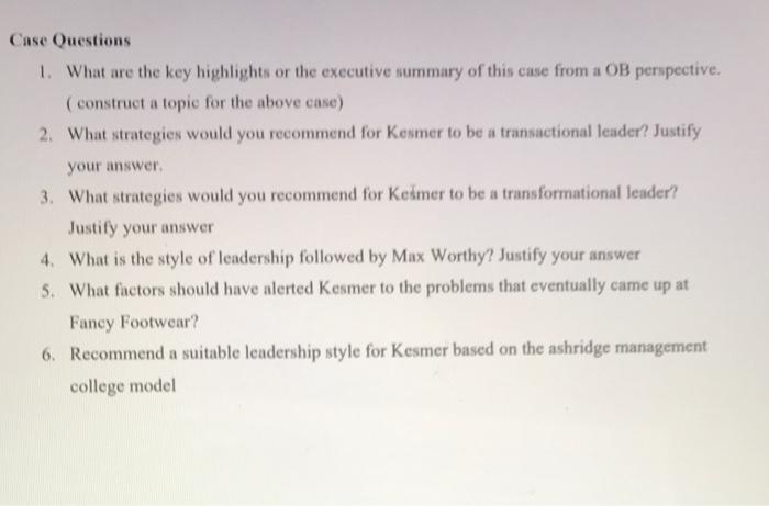 Case Questions 1. What are the key highlights or