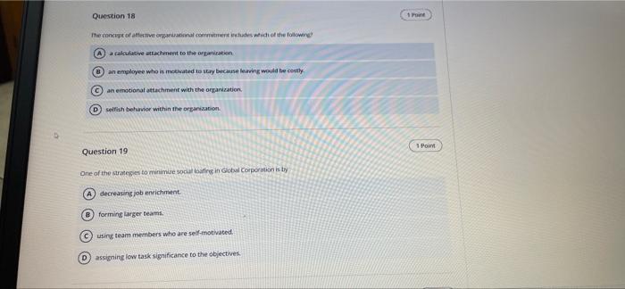 Question 18 comme The concept of affectional