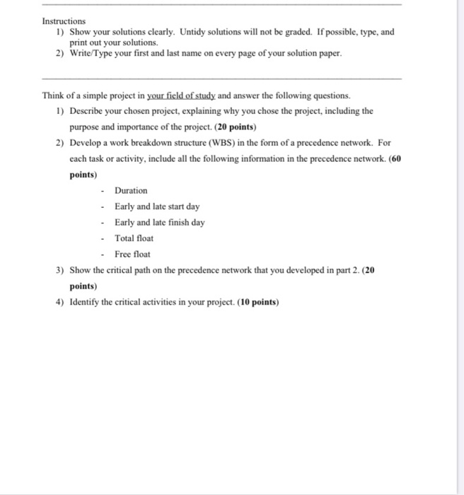 make any project. and answer all parts thanks