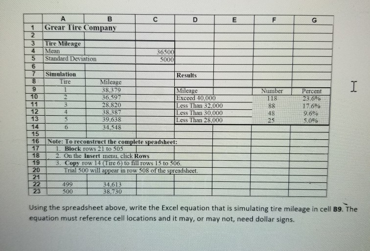 C D E F B Grear Tire Company Tire Mileage No