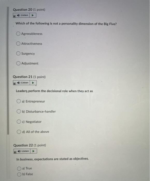 Question 20 (1 point) Listen Which of the