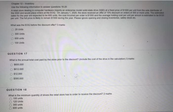 Chapter 12 - Inventory Use the following