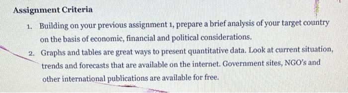 Assignment Criteria 1. Building on your previous