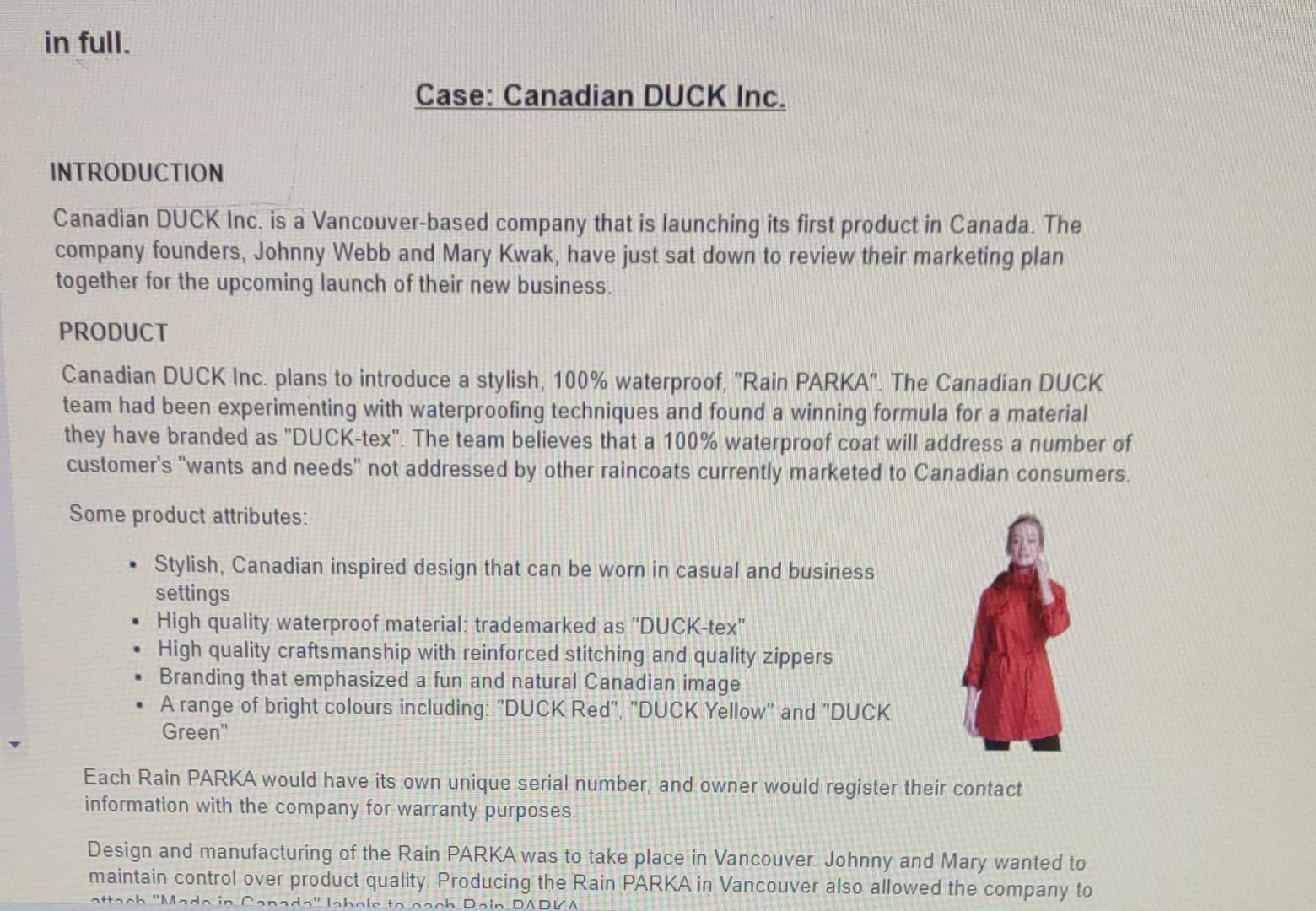 INTRODUCTION Canadian DUCK Inc. is a