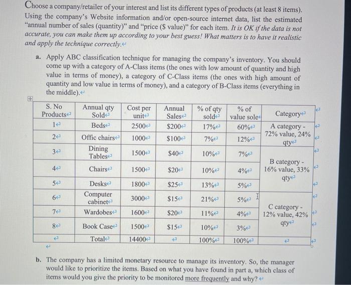 Question about b Choose a company/retailer of