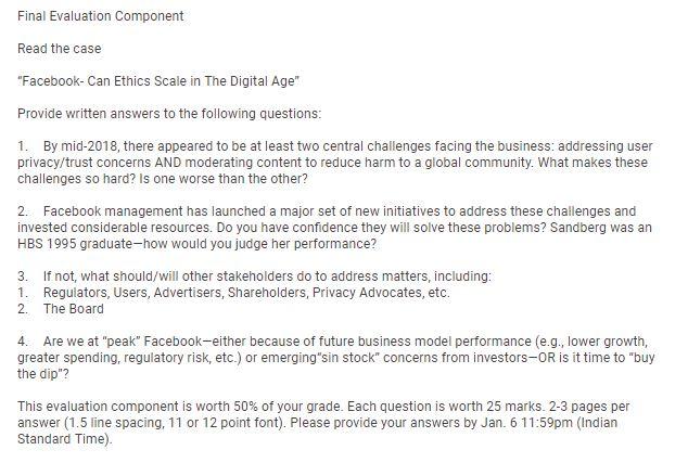 Final Evaluation Component Read the case