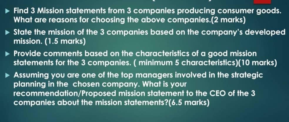Find 3 Mission statements from 3 companies