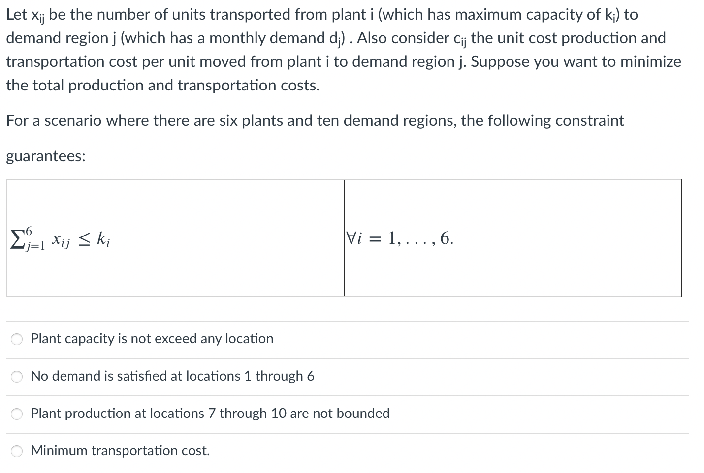 Let Xij be the number of units transported from