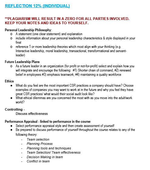 REFLECTION 12% (INDIVIDUAL) **PLAGIARISM WILL