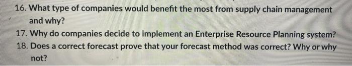 supply chain management questions 16. What type