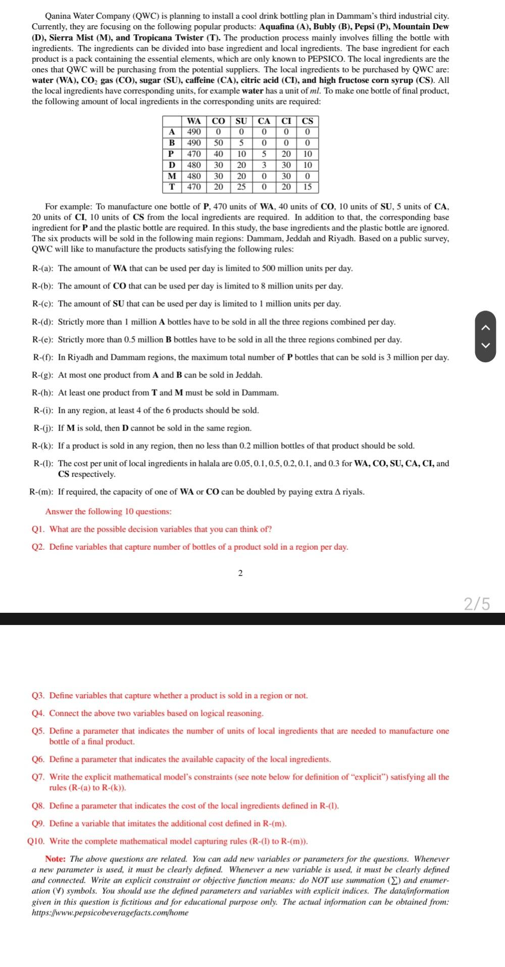 Qanina Water Company (WC) is planning to install