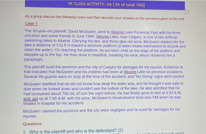 IN CLASS ACTIVITY: 06 (3% of total 100] As a