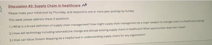 Discussion #2: Supply Chain in healthcare A