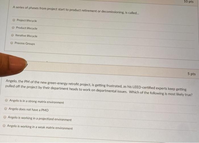 10 pts A series of phases from project start to